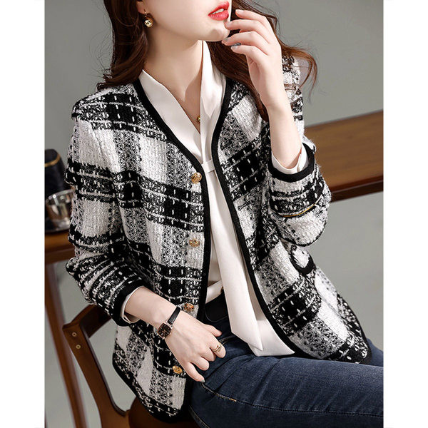 Geaca dama in carouri - cu nasturi
