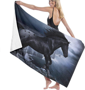 Animal Horse Wave πετσέτα θαλάσσης, υπερμεγέθης άμμος, πετσέτες θαλάσσης γρήγορου στεγνώματος Super απορροφητική πετσέτα μπάνιου από fleece διπλής όψης