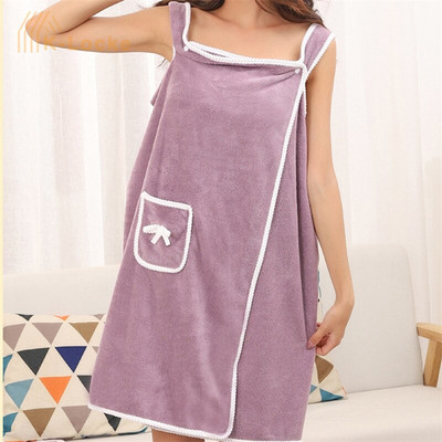 Nova kupaća suknja od koraljnog flisa Slatka mašna za kupaonski ručnik Suknja za kupanje s džepovima Mekana debela upijajuća limenka Nosivi ručnici za kupanje s otvorenim ramenima