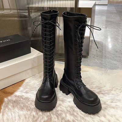 Cizme de damă casual cu șireturi cu toc