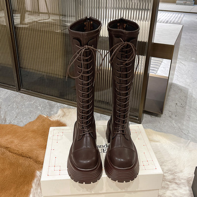 Cizme de damă casual cu șireturi cu toc