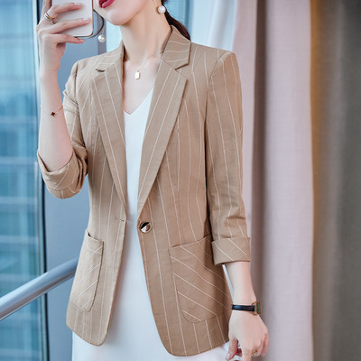 Geaca eleganta in dungi pentru femei cu maneci 3/4 si inchidere cu nasturi