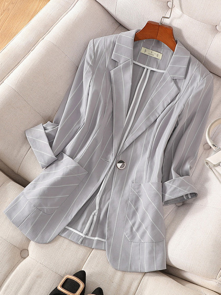 Geaca eleganta in dungi pentru femei cu maneci 3/4 si inchidere cu nasturi