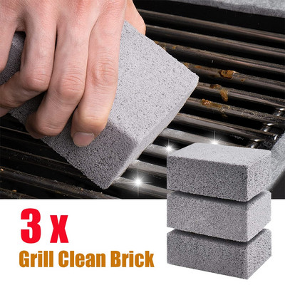 3 kom Grill Clean Brick Grill Kameni blok za čišćenje za roštilje s ravnim vrhom Rešetke i rešetke za roštilj Čistač za učinkovito uklanjanje