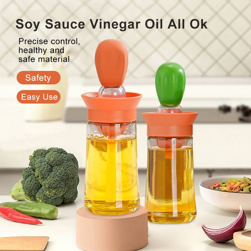 Eļļas pudeles pārnēsājama virtuves silikona eļļas birste Eļļas garšvielu pudeles dozators ar silikona suku virtuves grilēšanas rīkam