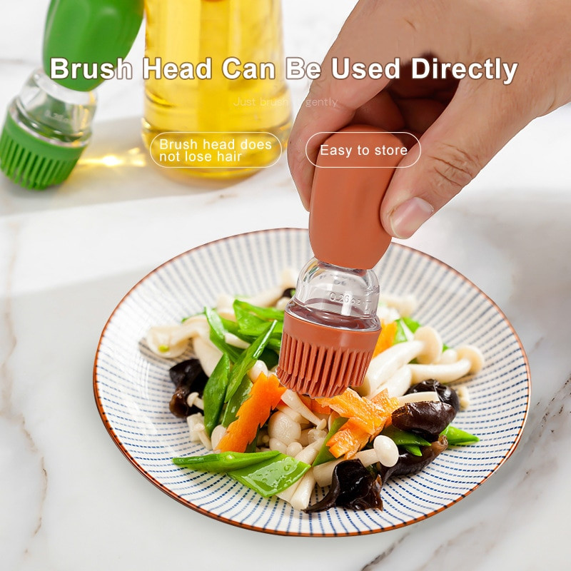 Eļļas pudeles pārnēsājama virtuves silikona eļļas birste Eļļas garšvielu pudeles dozators ar silikona suku virtuves grilēšanas rīkam