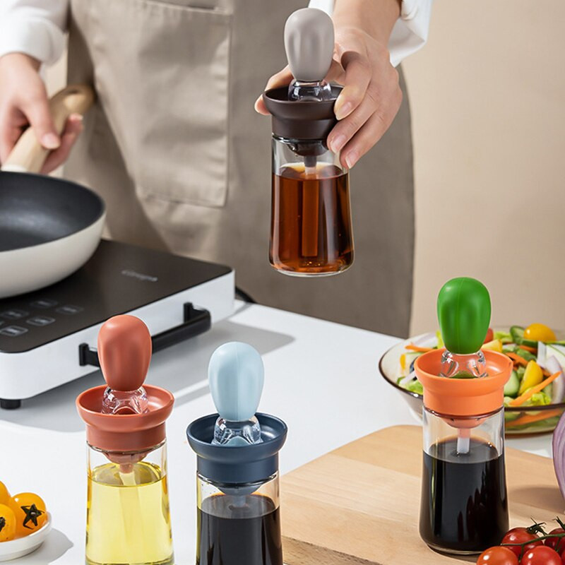 Nešiojamas aliejaus padažo prieskonių buteliukas virtuvės kiekybinis aliejaus dozatorius su šepetėliu silikono aliejaus buteliukas kepimui BBQ įrankis