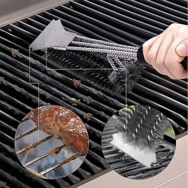 Mosodo BBQ grillkefe tisztító kaparó grill tisztító drótkefék rozsdamentes acél szerszámok minden grilltípushoz Grill tartozékok
