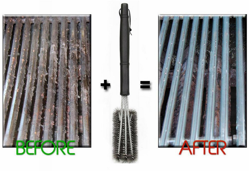 18 hüvelykes grilltisztító kefe BBQ szerszám grillkefe 3 rozsdamentes acél kefe 1-ben Cleanin bbq tartozékok A legjobb tisztító grill