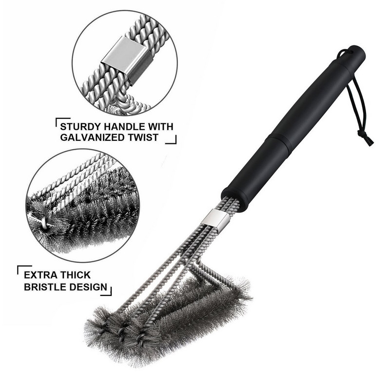 Kepsninės kepsninės šepetys ir gremžtuko rinkinys Valymo šepečiai nerūdijančio plieno įrankiai Vieliniai šereliai BBQ 18 colių grilio valymo šepetys