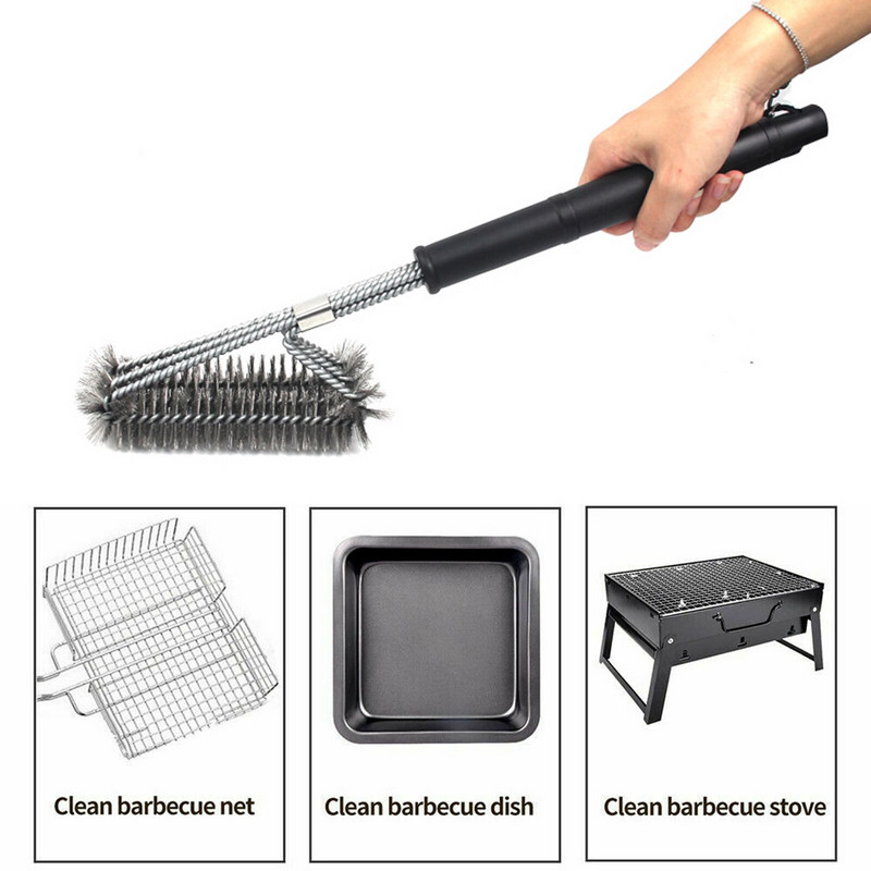 Kepsninės kepsninės šepetys ir gremžtuko rinkinys Valymo šepečiai nerūdijančio plieno įrankiai Vieliniai šereliai BBQ 18 colių grilio valymo šepetys