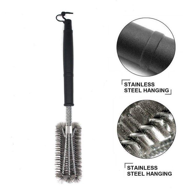 Kepsninės kepsninės šepetys ir gremžtuko rinkinys Valymo šepečiai nerūdijančio plieno įrankiai Vieliniai šereliai BBQ 18 colių grilio valymo šepetys