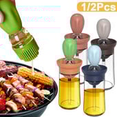 1/2 buc. Dozator de ulei de bucătărie cu perie Perie de ulei pentru grătar din silicon Sticlă de sticlă Recipient pentru sos de ulei pentru gătit la grătar.