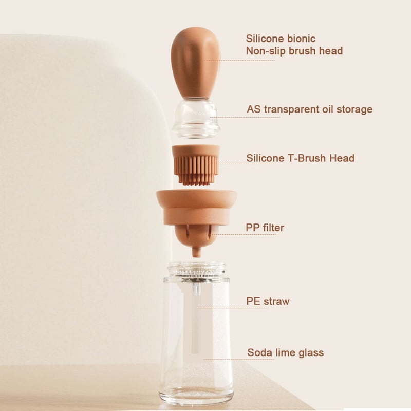 1/2 buc. Dozator de ulei de bucătărie cu perie Perie de ulei pentru grătar din silicon Sticlă de sticlă Recipient pentru sos de ulei pentru gătit la grătar.