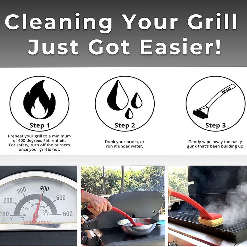 Grill Cleaner Grill kefe kaparó biztonságos étterem kültéri készlet tűzgátló konyha grill hőálló hosszú nyelű szivacs