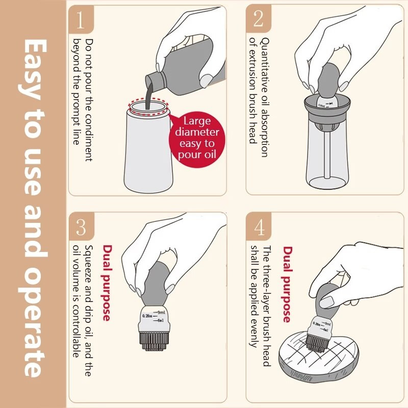 Perii de ulei pentru grătar Rezistente la temperaturi înalte Controlul coacerii în bucătărie Perie cantitativă pentru ulei Distribuitor de ulei Recipient pentru sticle din silicon