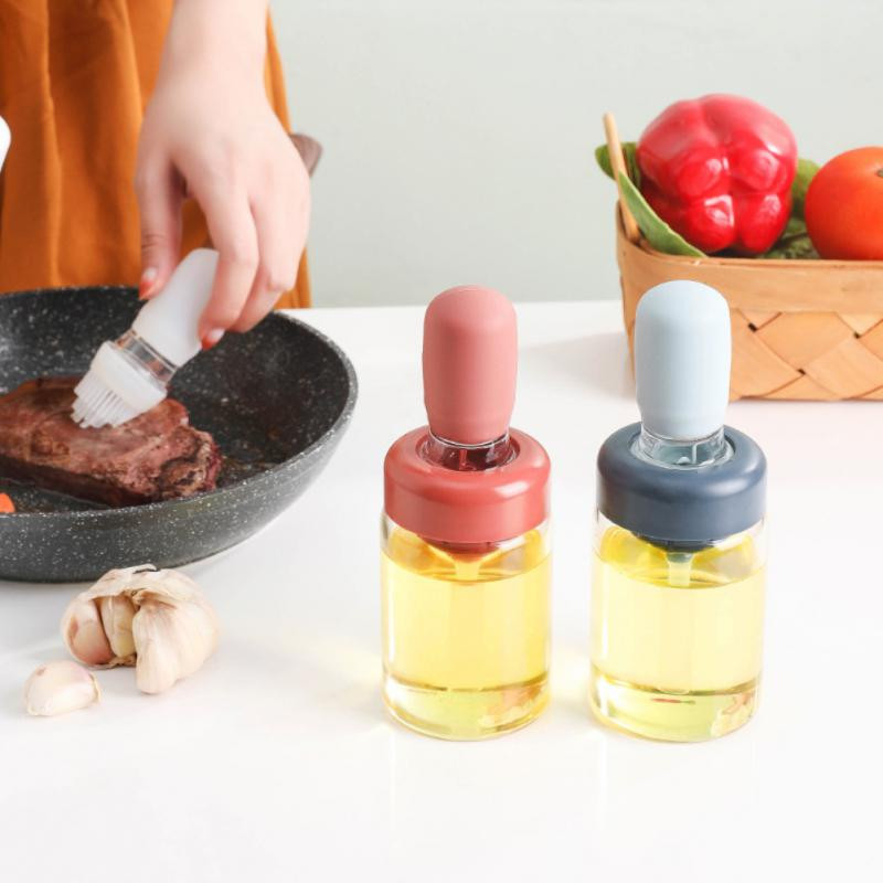 Üveg olajos palack szilikon kefével Konyha szilikon olajos ecset sütés grill grill olajkefe adagoló tészta steak olaj ecset