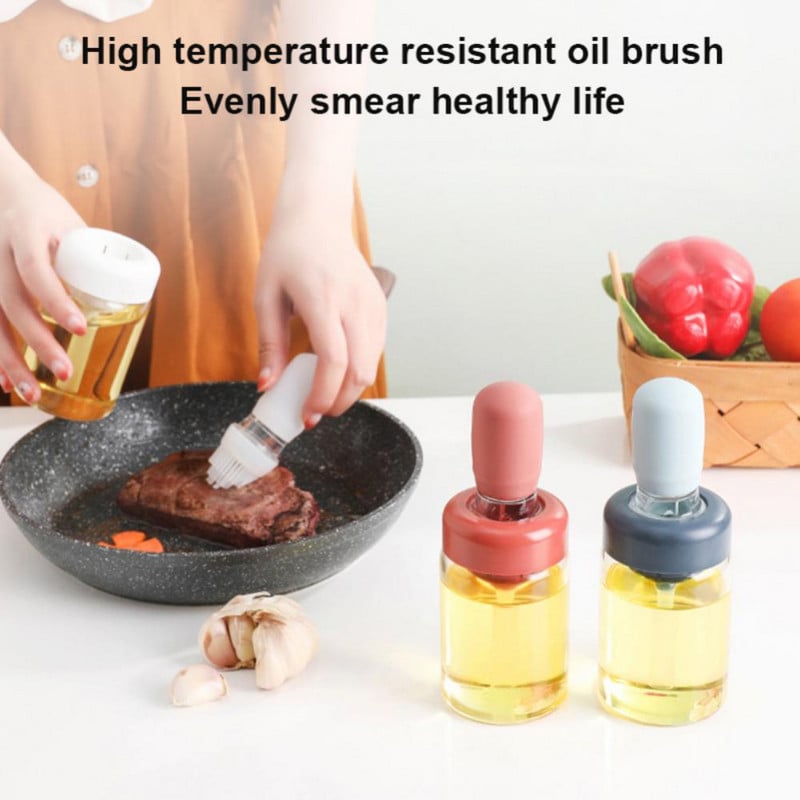 Üveg olajos palack szilikon kefével Konyha szilikon olajos ecset sütés grill grill olajkefe adagoló tészta steak olaj ecset