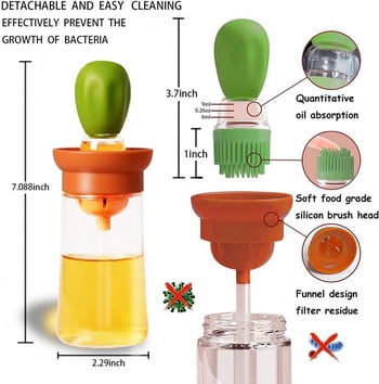 Κουζίνα Oil Dispenser with Brush Silicone Oil Dispenser Brush Glass Container Μπουκάλι σπρέι μπάρμπεκιου για αξεσουάρ κουζίνας