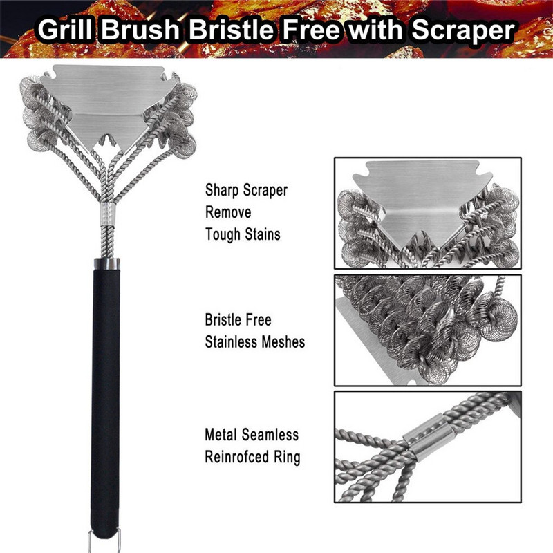 Konyha Grill Grill készlet Tisztítókefe Rozsdamentes acél főzőeszközök Drótsörték Háromszög Tisztítókefék Grillkefe
