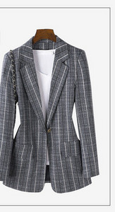 Jachetă modernă de damă în dungi, cu mâneci lungi și decolteu ascuțit