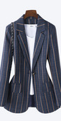 Jachetă modernă de damă în dungi, cu mâneci lungi și decolteu ascuțit