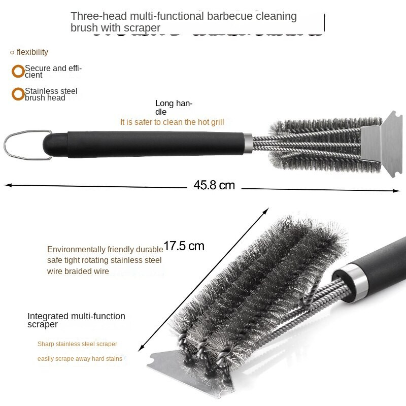 Barbecue Grill Grill Kefe Clean Tool Grill tartozékok Rozsdamentes acél sörték Tapadásmentes Tisztítókefék Grilltartozékok