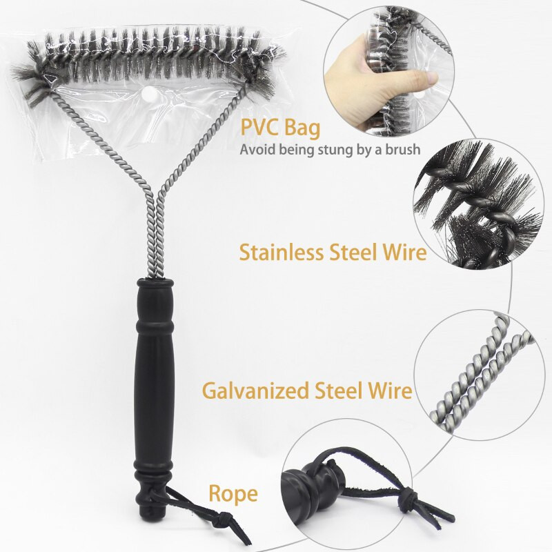 Barbecue Grill Grill Kefe Clean Tool Grill tartozékok Rozsdamentes acél sörték Tapadásmentes Tisztítókefék Grilltartozékok