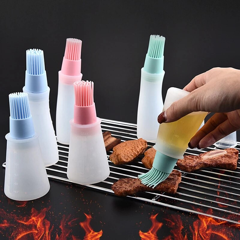 Barbecue Olajecset Olajpalack ecsettel Szilikon Hordozható Olaj adagoló Konyhához Grill Sütés Főzőeszköz Tartozékok Szerkentyűk