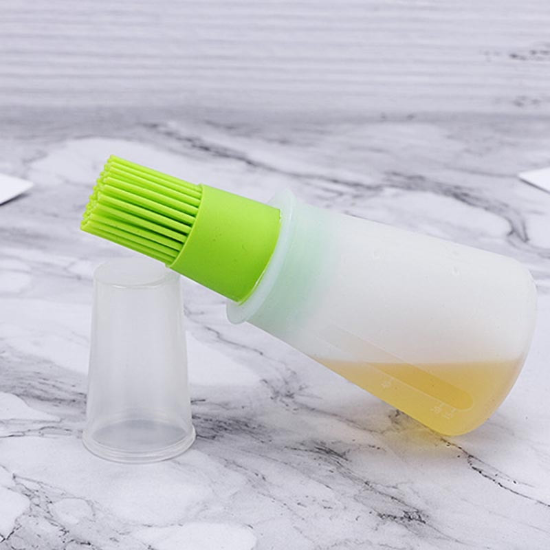 Cu capac Rezistență la căldură Dispozitive pentru grătar Perie pentru sticlă de ulei 4 culori cu fund plat Accesorii pentru bucătărie Ustensile de copt din silicon 1 buc.