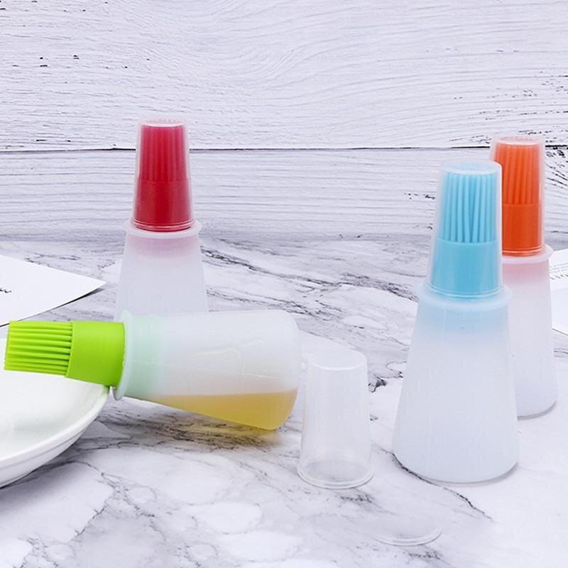 Cu capac Rezistență la căldură Dispozitive pentru grătar Perie pentru sticlă de ulei 4 culori cu fund plat Accesorii pentru bucătărie Ustensile de copt din silicon 1 buc.