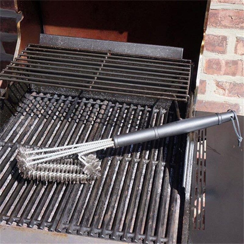Grilltisztító kefe Grill szerszám Grillkefe 3 rozsdamentes acél kefe az 1-ben Könnyű tisztítást biztosít pizzakemencékhez