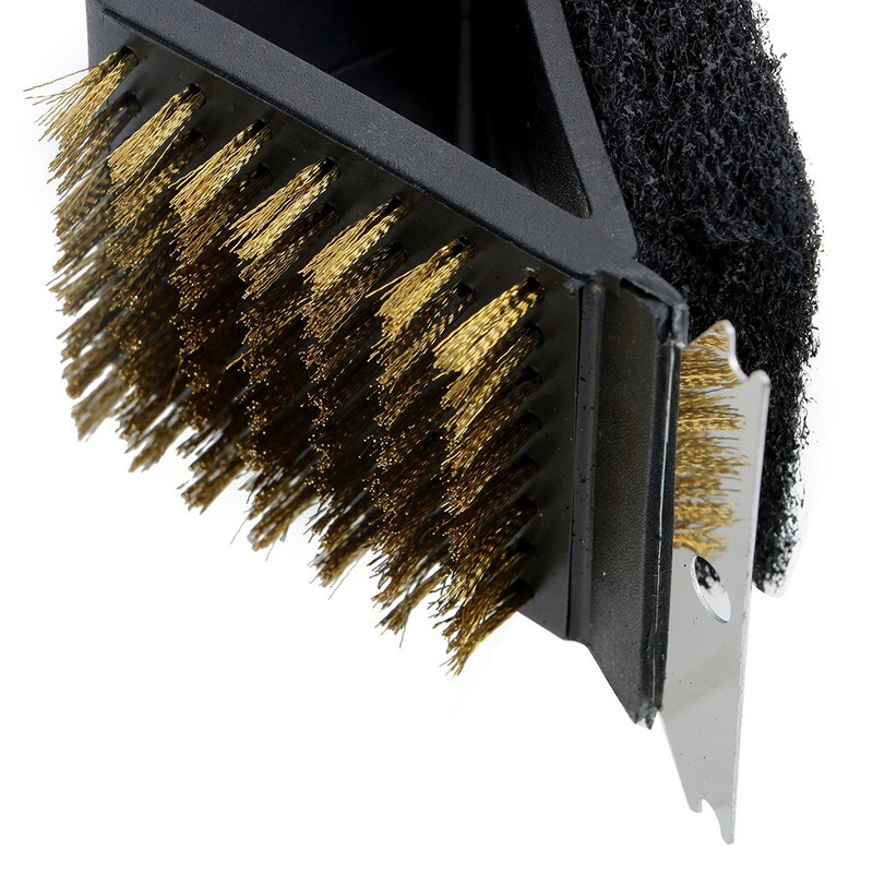 Perie de curățare grătar 3 în 1 Accesorii pentru curățarea cuptorului, grătar, mâner lung, sârmă de cupru, burete, lopată, colț, perie de sârmă de cupru