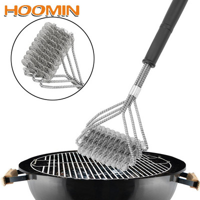 HOOMIN Wire Bristles Triple-Head Barbecue Gadgets Βούρτσα καθαρισμού μπάρμπεκιου Γκριλ ξύστρα Καθαριστικό μπάρμπεκιου