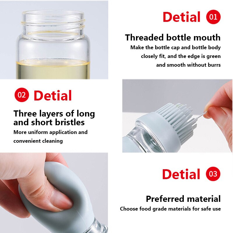 Sticla portabilă de ulei de sticlă Perie cantitativă de ulei de silicon de temperatură înaltă pentru gătit Grătar Perie universală pentru ulei de bucătărie ușor de curățat