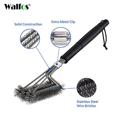 Walfos Barbecue Grill Grill kefe tisztító eszköz Rozsdamentes acél drótsörték Barbecue Grill Drótkefe Konyhatisztító kefék