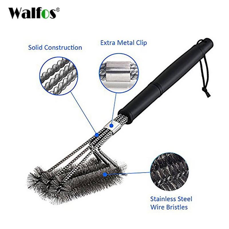 Walfos Barbecue Grill Grill kefe tisztító eszköz Rozsdamentes acél drótsörték Barbecue Grill Drótkefe Konyhatisztító kefék