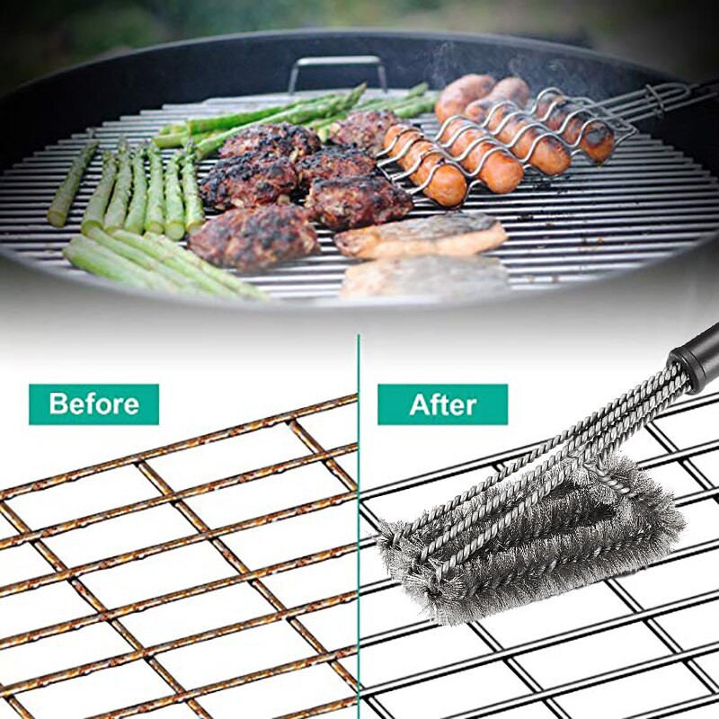 Walfos Barbecue Grill Grill kefe tisztító eszköz Rozsdamentes acél drótsörték Barbecue Grill Drótkefe Konyhatisztító kefék