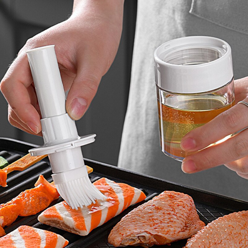 Hordozható szilikon olajos palack kefével Grill olajkefék Folyékony olajos tészta Konyhai sütés Grill szerszám hőálló kefe