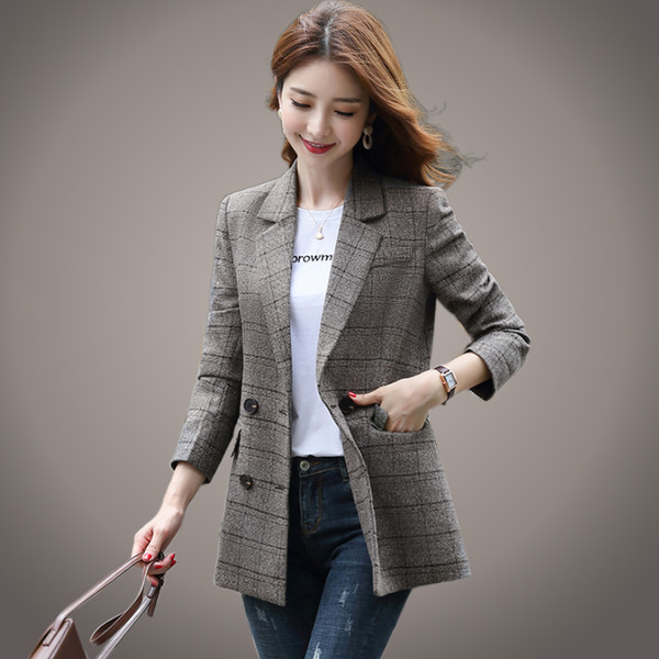 Ženski retro model karirane jakne srednje dužine
