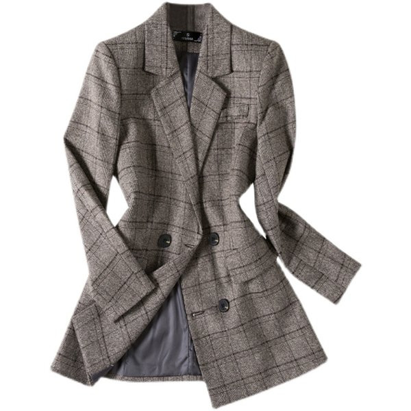 Ženski retro model karirane jakne srednje dužine