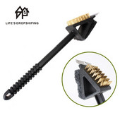 Perie de curățare grătar cu sârmă de cupru 3 în 1 pentru grătar cu racletă Curățător pentru grătar cu mâner lung din oțel inoxidabil pentru curățarea cuptorului pentru grătar