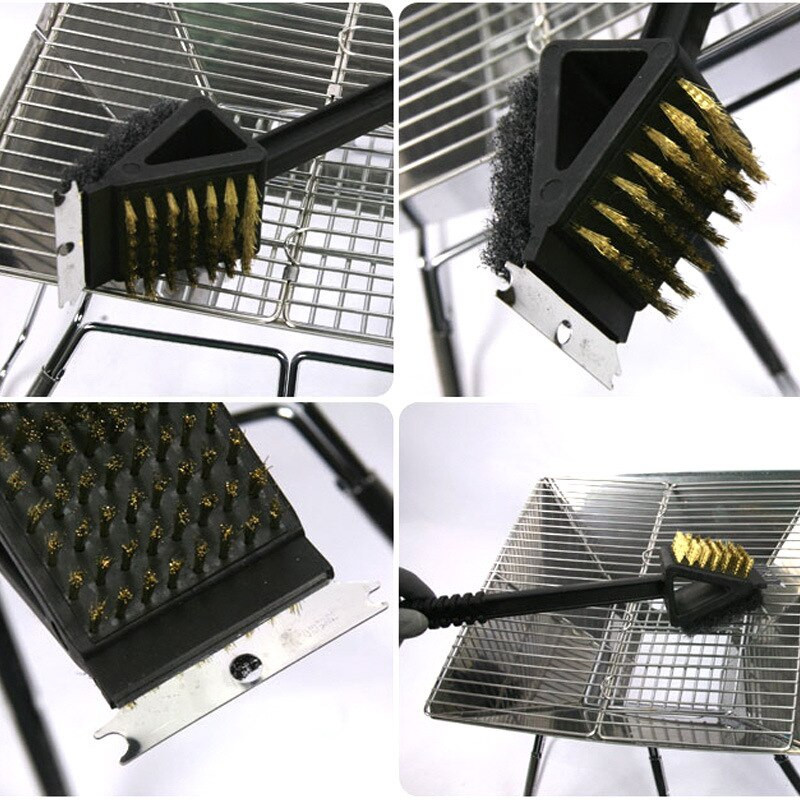 Perie de curățare grătar cu sârmă de cupru 3 în 1 pentru grătar cu racletă Curățător pentru grătar cu mâner lung din oțel inoxidabil pentru curățarea cuptorului pentru grătar