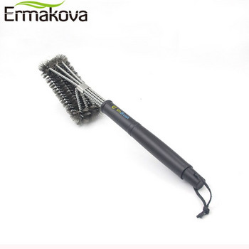 ERMAKOVA 18-инчова барбекю грил четка инструмент за почистване косми от неръждаема стоманена тел незалепваща четка за почистване с дръжка издръжлива