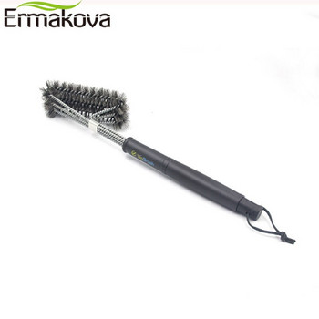 ERMAKOVA 18-инчова барбекю грил четка инструмент за почистване косми от неръждаема стоманена тел незалепваща четка за почистване с дръжка издръжлива