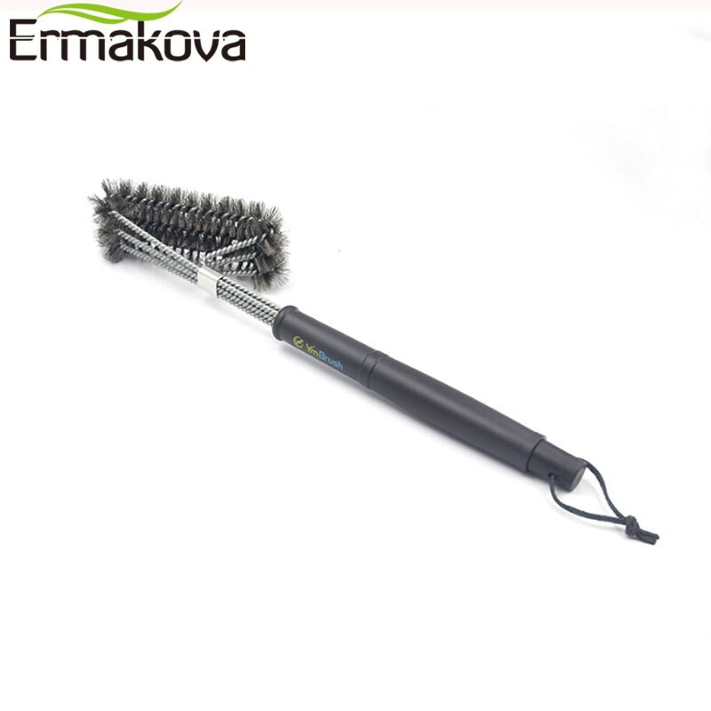 ERMAKOVA Instrument de curățare perie pentru grătar de 18 inch, cu peri de sârmă din oțel inoxidabil, perie de curățare antiaderentă cu mâner Durabilă