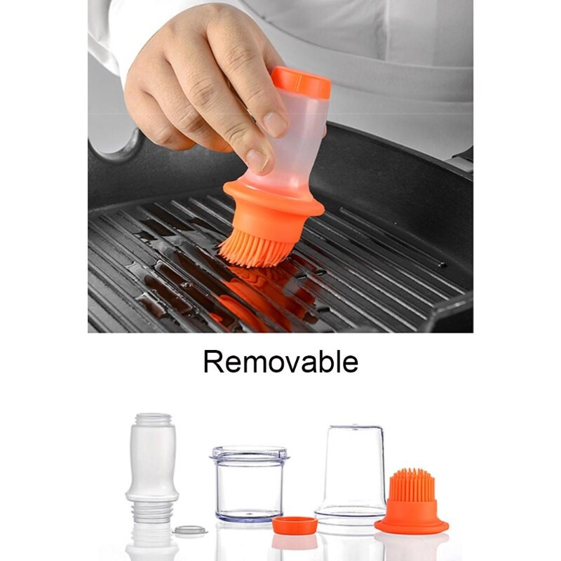 Hordozható szilikon olajkefe palack grillkefe védő burkolattal hőálló sütőeszközök sütemények grillezés kültéri használatra