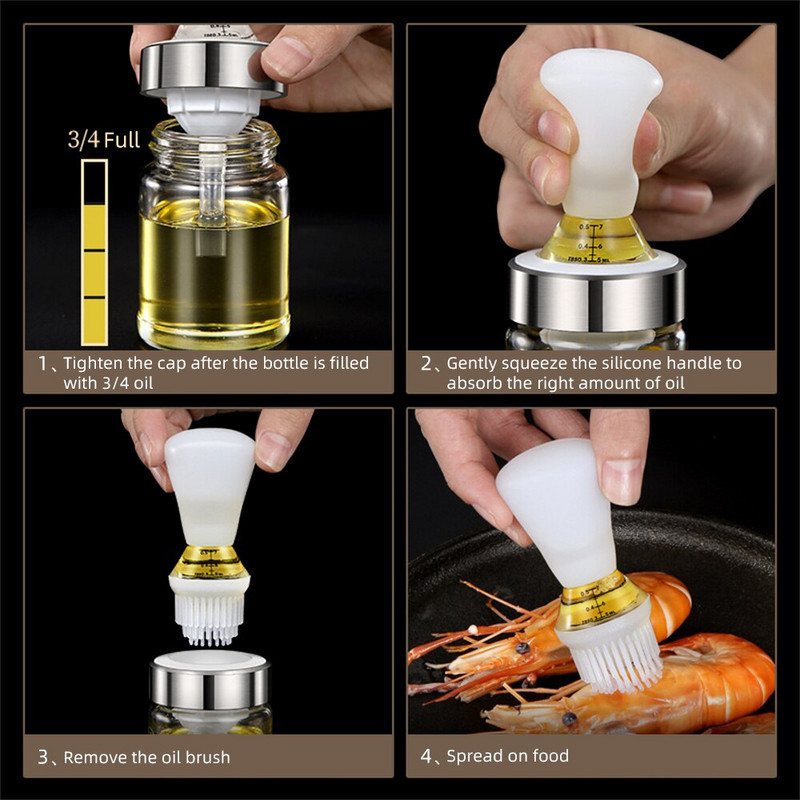 1 buc. Sticla de ulei de sticlă din silicon cu perie, grătar, perii de ulei, ulei lichid, patiserie, bucătărie, coacere, grătar, unelte de bucătărie pentru grătar