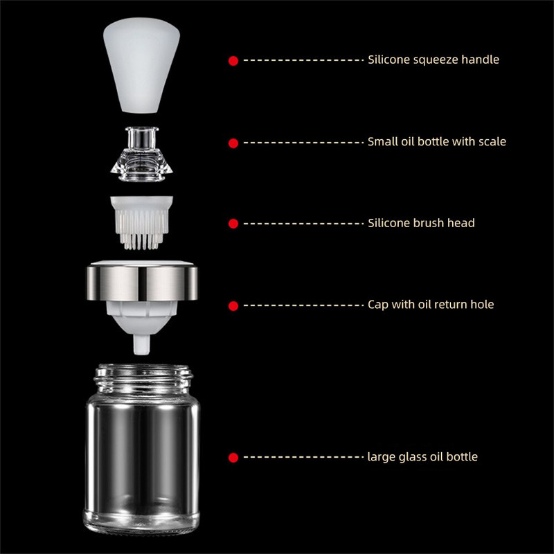 1 buc. Sticla de ulei de sticlă din silicon cu perie, grătar, perii de ulei, ulei lichid, patiserie, bucătărie, coacere, grătar, unelte de bucătărie pentru grătar