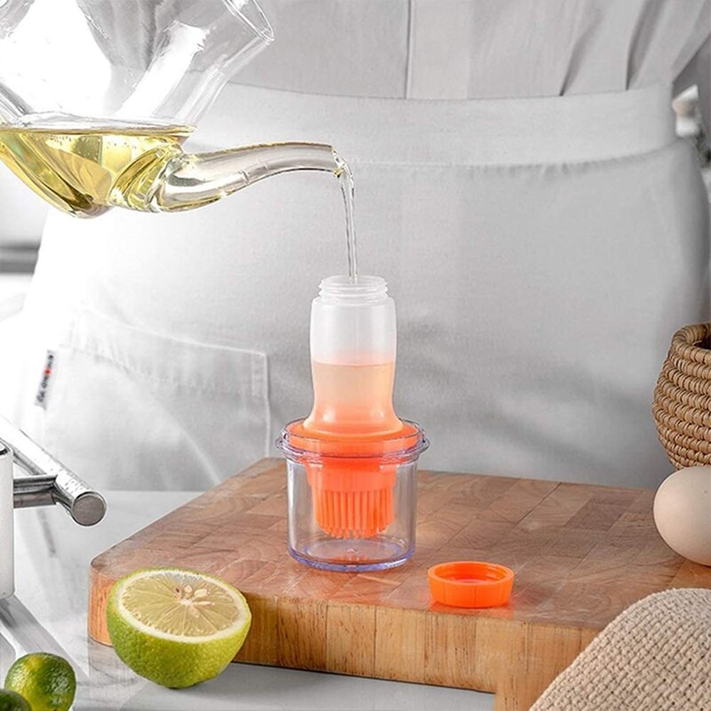 Perie pentru sticla de ulei de presare din silicon cu capac din plastic Sos de copt Sticla pentru sos de salata Perie pentru sos de gratar Oala pentru ulei de bucatarie